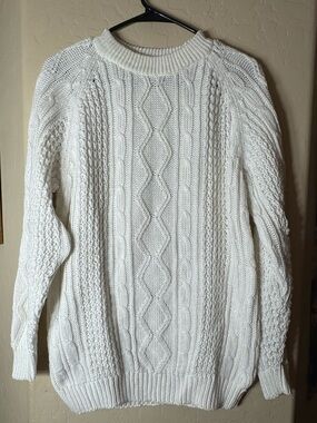 Forenza Vintage Sportwear White Cable Knit Mock Neck Ramie Cotton Sweater Medium